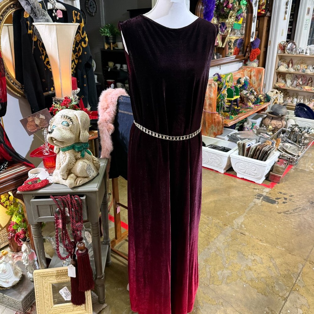 Y2K 90s Kathie Lee Red Ombre Velour Maxi Dress XL Whimsigoth